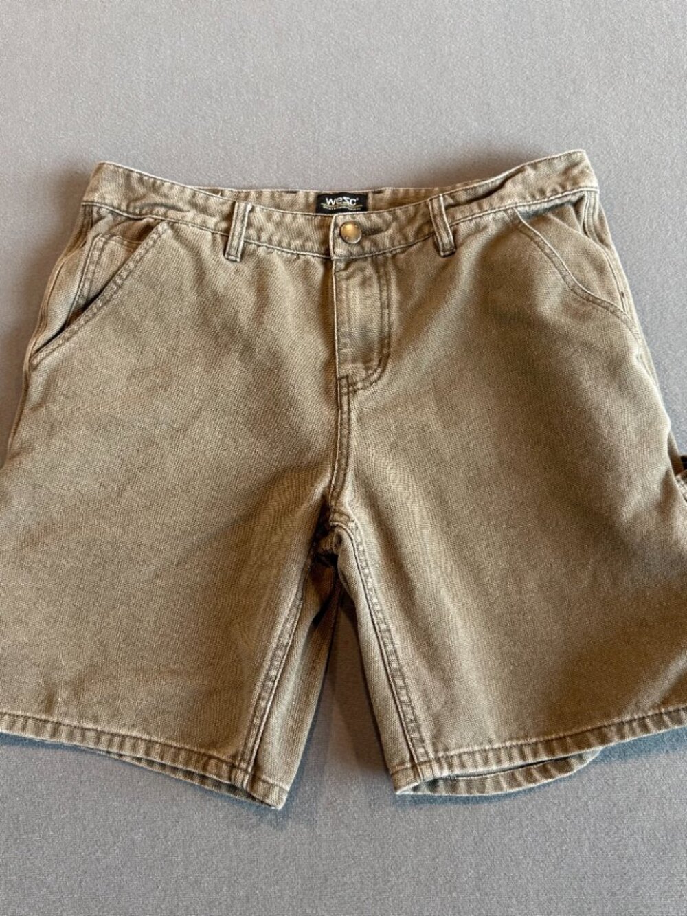 WeSC Spring Canvas Carpenter Shorts Workwear Olive Khaki Size 30